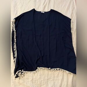 Bathing suit cover up, navy w/ white pom poms, size M/L, worn once.